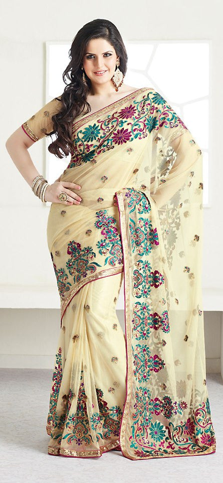 Fascinating Beige Net Saree