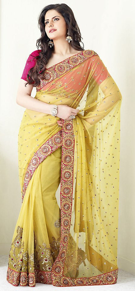 Gleaming Gold Color Net Saree
