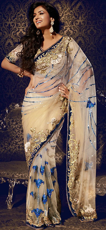 Glamorous Beige Net Saree