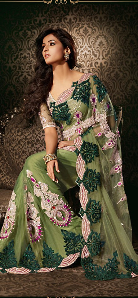 Unique Aloe Vera Green Net Saree