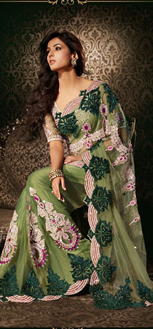 Unique Aloe Vera Green Net Saree
