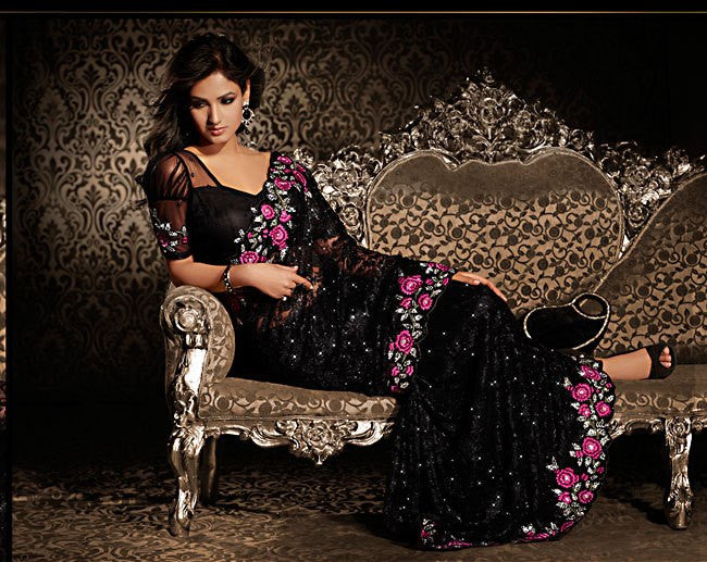 Plushy Black Net Saree