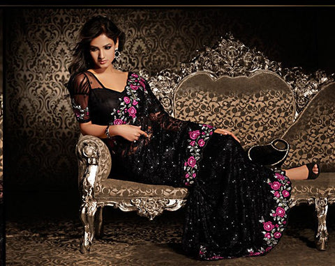 Plushy Black Net Saree